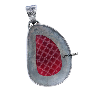 Colgante de Plata de Ley 925 de oro amarillo de 18 quilates hecho a mano, cabujón Vintage, Diamante de Rubí, flor tallada, regalo de joyería fina certificado GIA - Product Image 5
