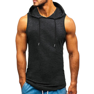 2026 <b>Men's</b> <b>Sleeveless</b> Hooded Solid Color Knitted Breathable Slim Fit Casual Wear Summer Style Hoodie Available For Online Sale - Product Image 1