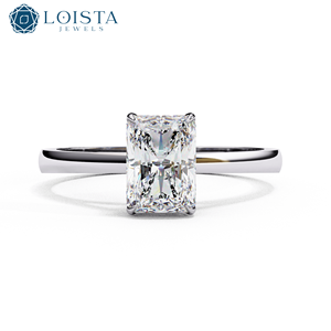 Bague de fiançailles LOISTA en platine avec diamant taille émeraude, bijoux classiques pour femmes avec diamant naturel certifié GIA - Product Image 1