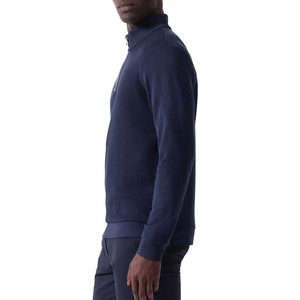 Men's <b>Navy</b> Quarter Zip <b>Sweatshirt</b> Regular Fit Solid Color Casual O-Neck Knitted Breathable Winter Front Logo 100% Cotton - Product Image 6