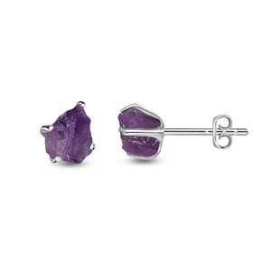 925 Sterling <b>Silver</b> Natural Amethyst Rough Butterfly Lock <b>Stud</b> <b>Earrings</b> Fashion Trendy Dainty Prong Setting Wedding 4 Pairs Pack - Product Image 1