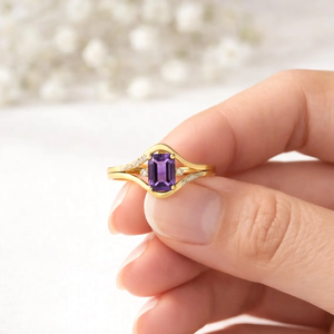 <b>Emerald</b> Cut Amethyst <b>Ring</b> Split Shank February Birthstone <b>Ring</b> Natural Amethyst Promise <b>Ring</b> 925 Sterling <b>Silver</b> 18K Gold Filled - Product Image 2