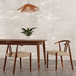 Chaise de salle à manger moderne en teck massif Sungkai avec accoudoirs courbes, style scandinave nordique, écologique, durable, pour extérieur et appartement - Product Image 1