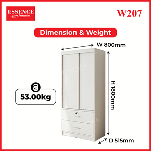 Armario de dormitorio contemporáneo de dos puertas con paneles planos de aglomerado, 2 cajones y 1 estante, modelo W207, Roble Blanco, venta al por mayor - Product Image 6