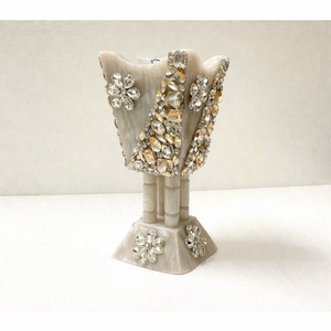 Brûleur d'encens arabe en bois d'acacia et résine époxy orné de cristaux, accents floraux délicats, Mubakhar luxueux, écologique, religieux - Product Image 1