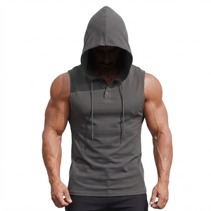Sudadera con Capucha Lisa y Elegante, Tejida, con Bolsillo y Diseño de Botones, Transpirable, 100% Algodón de Calidad Superior, para Gimnasio, Verano, Hombre, Nueva - Product Image 1