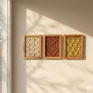 Juego de 4 Tapices de Macramé Enmarcados, Decoración Abstracta Geométrica Bohemia para Sala de Estar - Product Image 5