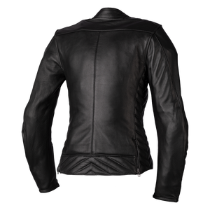 Chaqueta de Motocicleta de Cuero Genuino para Mujer, Manga Larga, Cuello Alto, Cierre de Cremallera, Resistente al Viento, Color Negro Sólido, Estilo Motero - Product Image 2