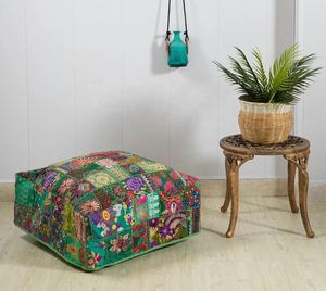 Boho Floor Pouf Housse de Coussin Décoratif Bohème | Grand Coussin Carré Blanc - Product Image 3