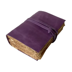 Personalized Purple Genuine Leather Handmade Journal Notebook Custom Logo Promotional Gift Strap <b>Lock</b> <b>Thread</b> Sewing Deckle Edge - Product Image 2