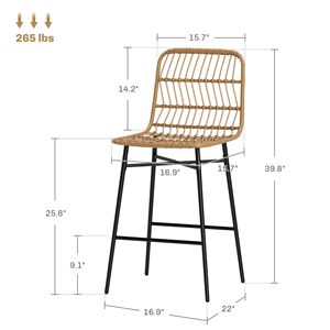 "Modern 26" Metal Bar <b>Stools</b> Set of 2 for Home Bar Brown Rattan Bar Chairs <b>with</b> <b>Back</b> for Kitchen Island" - Product Image 3