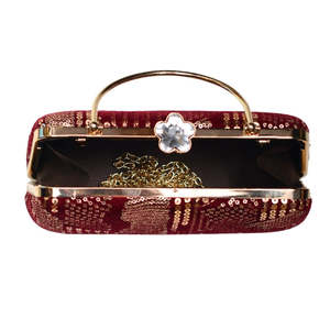 Red <b>Sequins</b> Multi Pattern Embroidery Party Clutch Elegant Evening <b>Handbag</b> for Women Wedding and Festive Use - Product Image 3