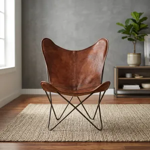 Sillón de Cuero Vintage con Estructura de Hierro Industrial, Sillón de Salón para Sala de Estar - Product Image 3