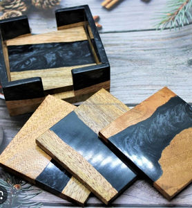 Ensemble de sous-verres en bois modernes écologiques faits à la main Sous-verres élégants et durables pour le thé, le café, la décoration de la maison Inde - Product Image 3