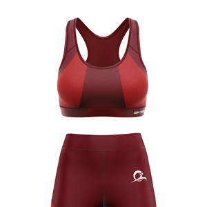 Ensemble de yoga rouge écologique imprimé color block, comprenant un legging mi-long et un soutien-gorge de sport dos nageur, en Spandex et Polyester, 2 pièces pour l'entraînement - Product Image 5