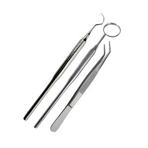 Ensemble d'instruments dentaires 3 pièces, miroir manuel en acier inoxydable, sonde, pinces, outils de nettoyage, éliminateur de tartre et de plaque dentaire, kit d'hygiène buccale - Product Image 4