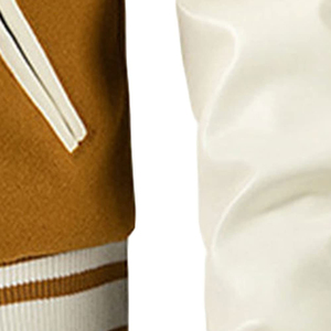 Men's Mustard Varsity Jacket for Sleeves Mandarin Collar <b>Covered</b> <b>Button</b> Closure Casual Winter Wear 2027 Breathable - Product Image 4
