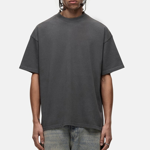 Camiseta de Jersey de Algodón Teñido Liso Extra Grande para Hombre, Manga Corta, Cuello Redondo, Color Sólido Informal, Negro Gris - Product Image 1