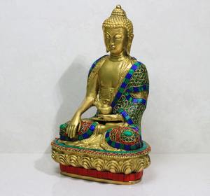 Estatua de Buda sentado de latón con anillo de piedra para decoración y fines religiosos-culturales, estilo bendición - Product Image 2