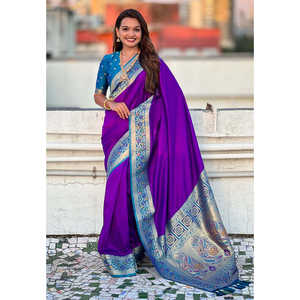 Sari en soie violette Elite Weaves Gala avec pallu Paithani et Kadiyal Zari tissé, robes de soirée élégantes avec détails complexes sur le pallu - Product Image 5