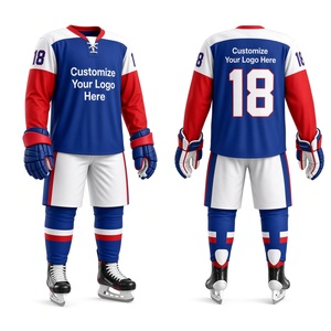 Jersey de Hockey sobre Hielo Personalizable para Hombre, Manga Larga, Impresión Sublimada, Azul, Rojo, Blanco, Cuello en V, Transpirable, Corte Regular, Ropa para Adultos - Product Image 1