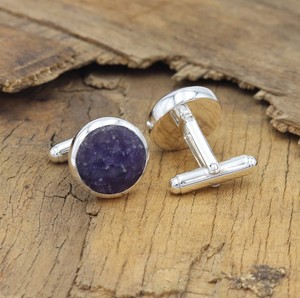 Lepidolite Cufflinks 925 Sterling Silver 14mm Round Gemstone <b>Men</b> Groomsmen Wedding Party Luxury Formal Accessories - Product Image 4