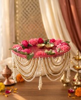 Mandap de mariage traditionnel, table de prière décorative extérieure, accessoire de scène suspendu floral perlé, pour cérémonie et événement, fait main, artificiel
