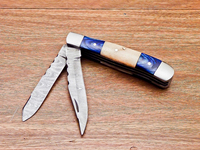 Couteau de poche pliant en acier Damas, double lame, pointe tombante, manche en os de chameau et bois Pakka, DIY
