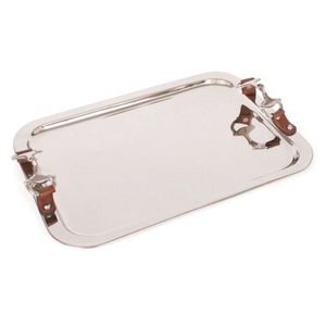 Luxury Silver Stainless Steel Serving Tray with Leather Handles Decorative <b>Rectangular</b> Metal <b>Mirror</b> Plate for Hotel Home Decor - Product Image 1