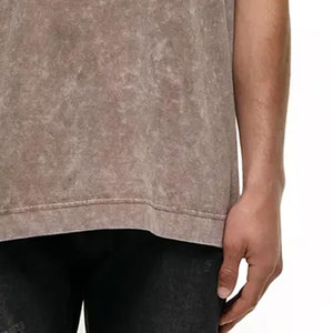 Nouveau design T-shirt 100 % coton délavé à l'acide pour hommes – Vêtement de mode en gros, coupe ample, imprimé, pour hommes - Product Image 4