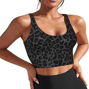 Sujetadores deportivos para mujer, ligeros, transpirables, elásticos en cuatro direcciones, con estampado de leopardo, sin costuras, con sujetador incorporado, camisetas sin mangas largas sin aros - Product Image 1