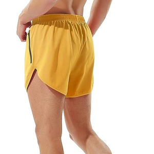 Shorts de course pour homme, couleur unie, séchage rapide, taille mi-haute avec poches zippées, style sportif, tissu tricoté 100% polyester - Product Image 2