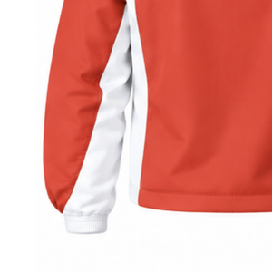 Coral <b>Red</b> White Panel Hooded Jacket Full Zip Custom Sports <b>Windbreaker</b> Lightweight Athletic Training Outdoor Team Uniform Jacket - Product Image 5