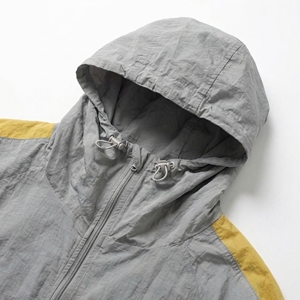 Wholesale <b>Grey</b> & Yellow Color‑Block Windbreaker | Lightweight Hooded Full‑Zip <b>Jacket</b> with Elastic Hem | OEM Outdoor / Athleisure - Product Image 3