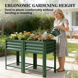 Fioriera Rialzata e Scaffale Portapiante Verde con Vaso e Contenitore per Attrezzi - Product Image 4