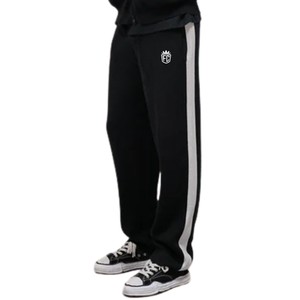 Pantalon de jogging tricoté noir à rayures latérales unisexe, en maille douce, taille élastique, décontracté, streetwear, idéal pour l'hiver et la détente - Product Image 6