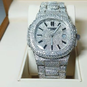 Reloj de Pulsera de Cuarzo de Lujo con Esfera Redonda y Cristales Incrustados, Estilo Hip Hop, Tono Plateado, Venta al por Mayor - Product Image 4