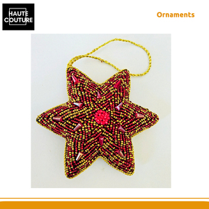 Adornos Colgantes Festivos de Primera Calidad Hechos a Mano con Cuentas Doradas en Forma de Estrella Roja - Decoración para el Hogar - Product Image 2