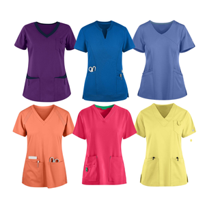 Hauts de travail médicaux pour femmes FMF à col mandarin en tissu tissé - Coupe ample extensible et douce avec 3 poches - Product Image 2