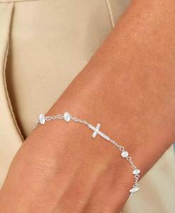Bracciale a catena con imitazione perla e croce est-ovest per bambini | Macacy's - Product Image 2