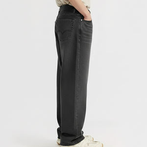 Pantalones Vaqueros de Mezclilla Sólidos de Cintura Alta 100% Algodón Hechos a Medida, con Logotipo de Diamantes de Imitación, de Pierna Recta y Estilo Holgado, Ideales para Otoño - Product Image 5