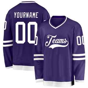 Maillot de hockey sur glace violet pour homme, col en V, manches longues, logo des équipes sublimé, vêtement en maille respirante, coupe régulière pour adulte - Product Image 5