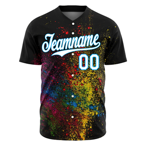 Maillots de baseball haut de gamme avec chemises en mesh de qualité supérieure et maillot à col en V avec boutons sur le devant, manches courtes, noir - Product Image 2