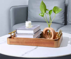 Ensemble de plateaux de service en bois rustique avec poignées en métal, plateau de service rectangulaire en bois, organisateur de fruits et de collations pour la cuisine - Product Image 5