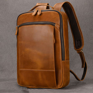Brown Genuine Leather <b>Puff</b> Printed Nail Bead Embroidery Waterproof Softback Zipper School Travel Laptop <b>Bag</b> - Product Image 2
