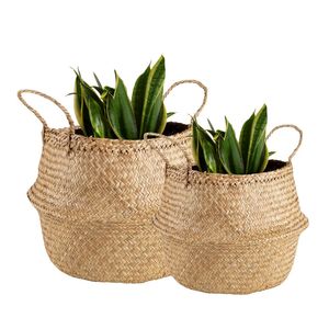 Decorative Handmade PHU HAO Brand Natural STRAW BELLY <b>BASKETS</b> Laundry <b>Basket</b> with Foldable Handles - Product Image 1