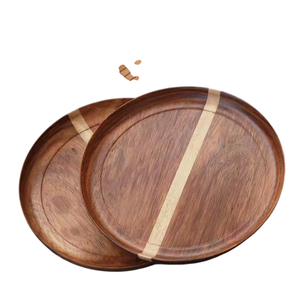 Plateau de service en bois d'acacia, forme ronde, pour la maison, l'hôtel et la restauration, plateau de service pour aliments et boissons - Product Image 3