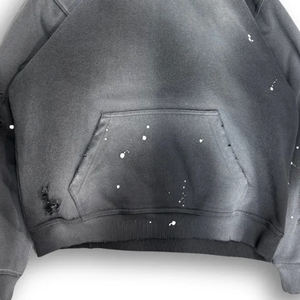 Sweat-shirt à capuche pour homme en molleton de coton délavé, effet vieilli et déchiré, style vintage - Product Image 4