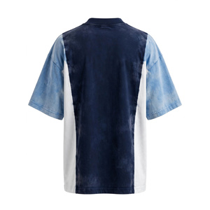 Men's Oversized Raglan Sleeve T-Shirt-Dark Blue for Sky Blue & <b>White</b> Tri-Color Block Mineral Wash Tee - Product Image 2