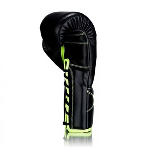 Guantes de Boxeo Negros de PU con Cierre de Cordones Verde Lima para Adultos, Equipo de Entrenamiento y Sparring - Product Image 2